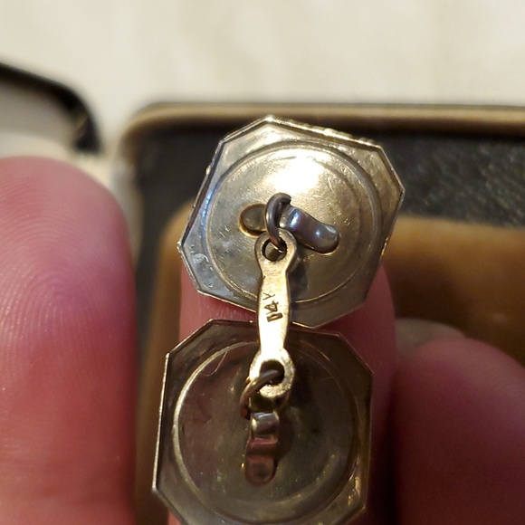 14k White Gold Art Deco Antique Cuff Links - Picture 4 of 8
